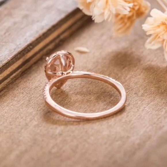 SOLD Stunning Rose Gold Pear Halo Ring - Picture 5 of 7